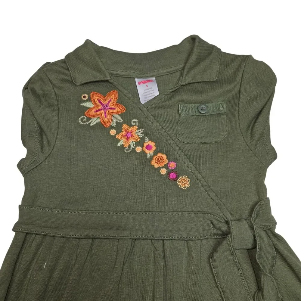 Vintage Gymboree Dress Size 5 Savannah Sunset Olive Green Knit Floral 2006 NWT